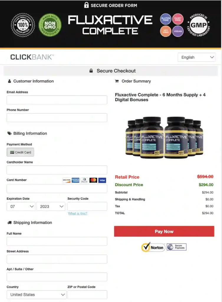 fluxactive complete order page